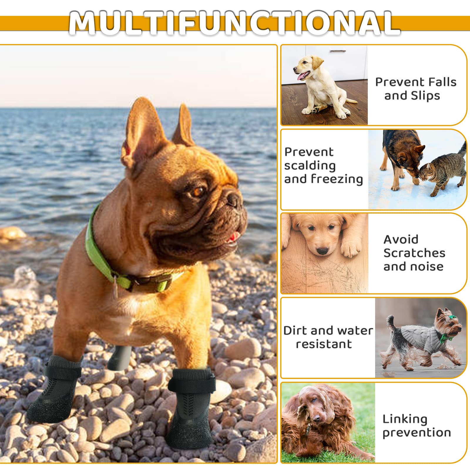 Anti-Slip Dog Socks For Small, Medium, Senior Dogs - Grip Paw Protectors With Rubber & Fix Straps - Indoor Outdoor Shoes For Har